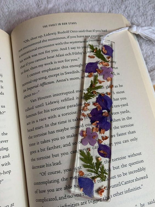 Floral Bookmarks - Purple Flowers / Metallic Gold