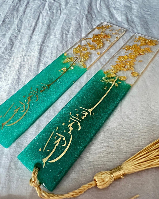 Emerald Green and Gold Resin Bookmark
